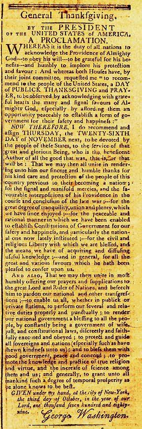 George Washington’s Thanksgiving Proclamation of 1789 - Libertarian ...