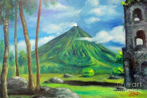 On the spot painting of Mayon in Cagsawa Painting by Manuel Cadag - Pixels