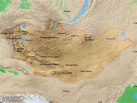 Mongolia Physical Map - A Learning Family