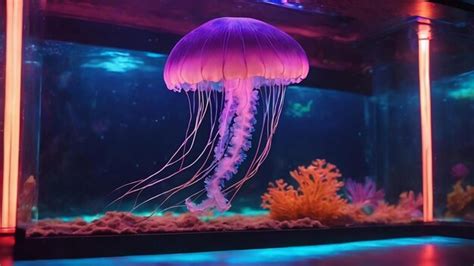 Premium AI Image | Beautiful jellyfish in the neon light in aquarium ...