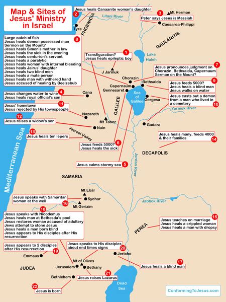 Map of Jesus' Ministry in Israel - Jesus' Ministry Sites in Palestine