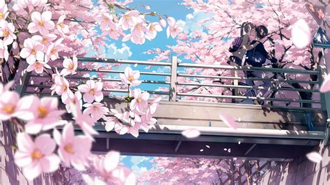 Desktop Wallpaper Cherry Blossom, Anime, Couple, Kiss, 4k, Hd Image ...