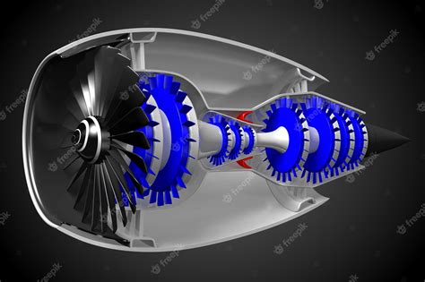 Premium Photo | Cross section of jet engine isolated on black background