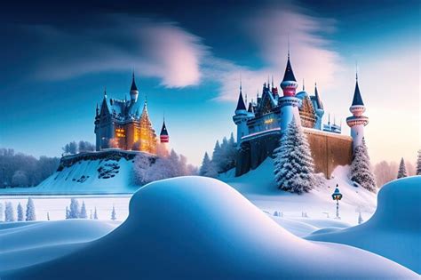 Premium AI Image | Snow winter wonderland castle with clouds in the sky ...