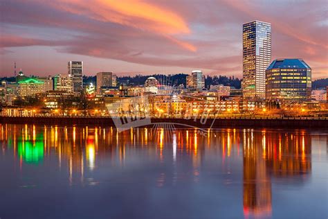 Dusk Skyline of Portland, Oregon - Red Studio Inc.