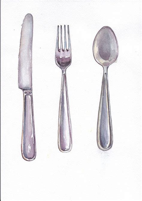 Fork, Spoon and Knife Watercolor Illustration by Ramika