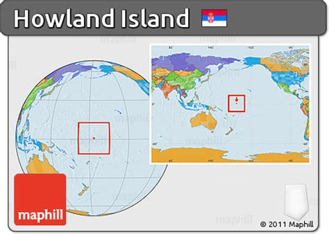 Free Political Location Map of Howland Island, within the entire continent