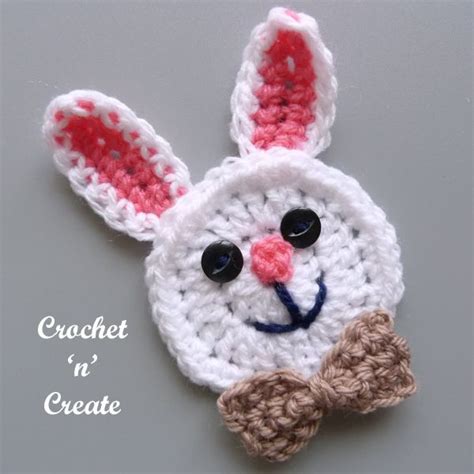 Free Crochet Rabbit Face Applique Pattern | Crochet rabbit, Easter ...