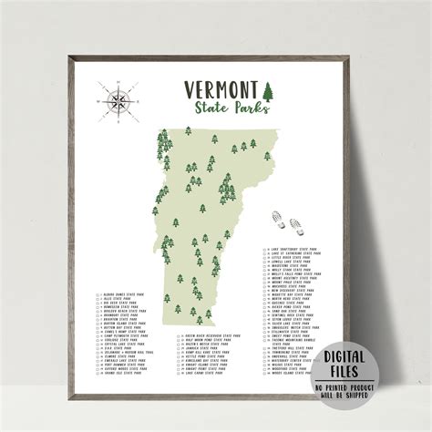 Vermont State Parks Map | Vermont Map Print | Gift For Hiker – Nomadic ...