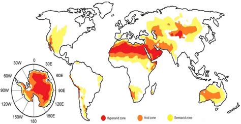 Global map of arid zones. The classification depends on the Aridity ...