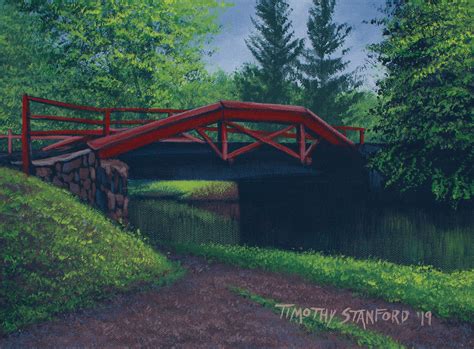 Mini Red Canal Bridge Painting, Delaware Canal, Bucks County Landscape