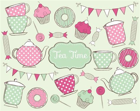 Tea Time Clipart Vector Tea Time Clipart Tea Clipart Doodle | Etsy