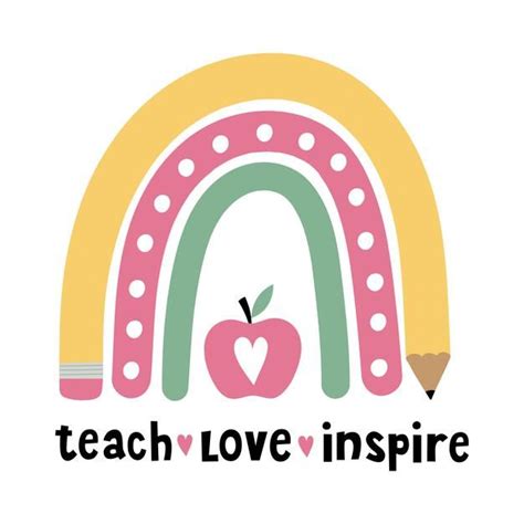 Teach Love Inspire Teacher arcoíris escuela arcoíris con regla lápiz de ...