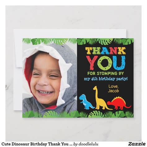 Cute Dinosaur Birthday Thank You Card | Zazzle.com | Dinosaur birthday ...