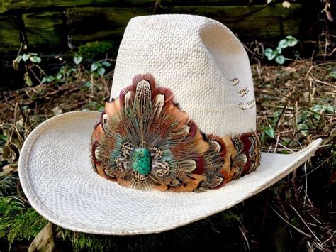 Western Feather Hat Band on Leather With Pheasant Feathers in | Etsy ...