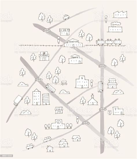 Hand Drawn Cute Sketch Map Stock Illustration - Download Image Now ...