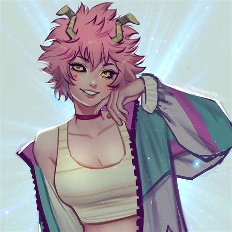 an anime character with pink hair and horns on her head, wearing a ...