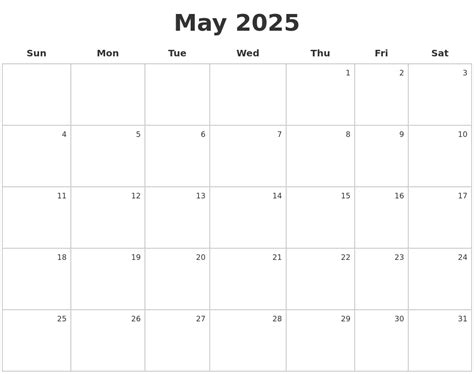 May 2025 Make A Calendar