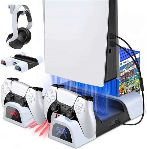 PS5 Stand with Cooling Fan and Dual Controller Charging Station ...