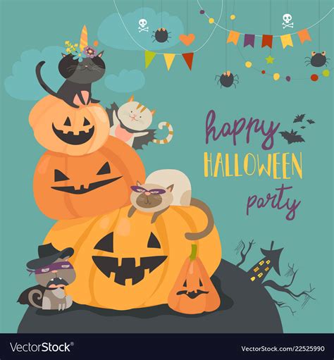 Happy halloween with pumpkin and cute cats Vector Image