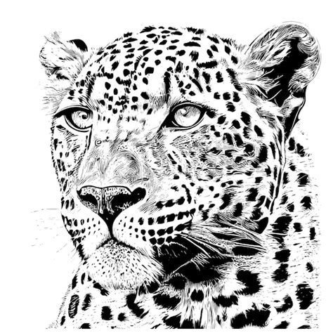 Premium Vector | A black and white drawing of a leopard's face.