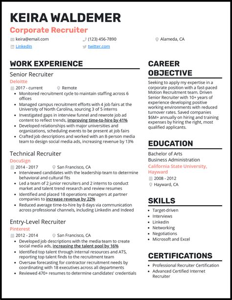 3 Corporate Recruiter Resume Examples for 2024