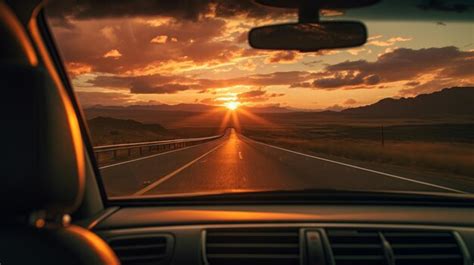 Premium AI Image | A car driving down a highway at sunset