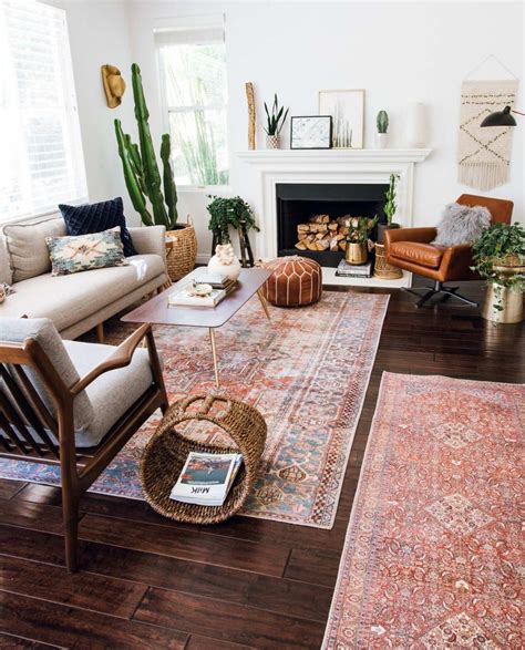 Layered and cozy eclectic living space. Boho, vintage and mid century ...