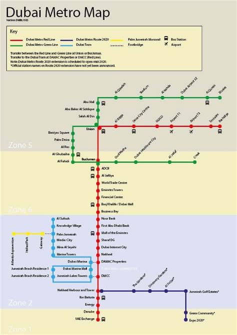 Dubai Metro Map showing all stations on the Red and Green Lines. Click ...