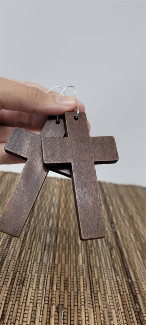 Cross Earrings, Brown Cross Earrings Dangle, Huge Cross Earrings, Big ...