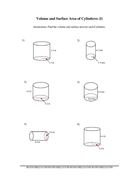 Surface Area Of Cylinder Worksheets