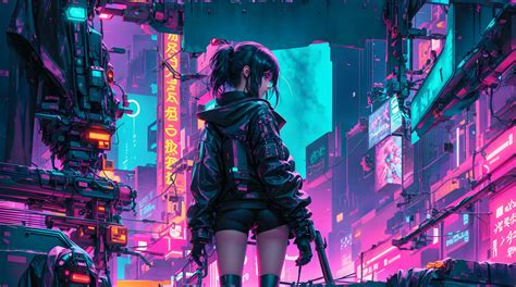 The neon-lit streets of a cyberpunk anime night city with this ...