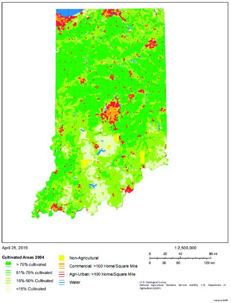 Map of Indiana's agriculture-cultivated areas during 2004 [43 ...