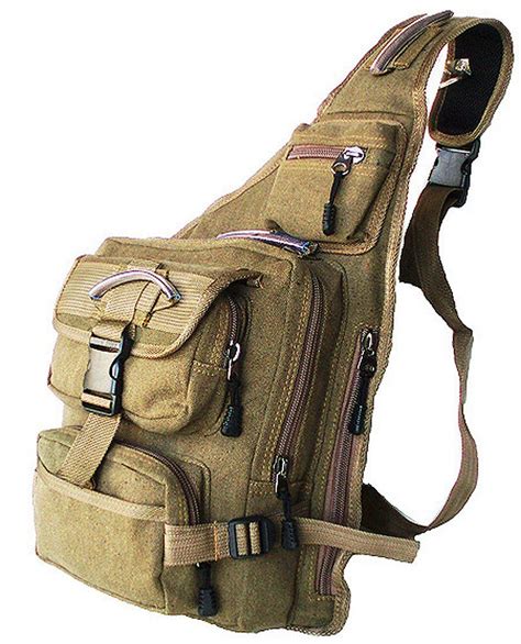 Military Inspired Canvas Sling Bag Backpack Bookbag Khaki Green ...