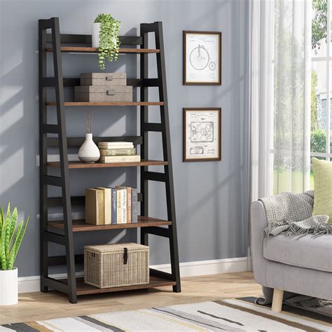 Tribesigns 5 Shelf Ladder Bookshelf Bookcase with Storage, Industrial ...