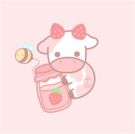 Strawberry cow | Stiker lucu, Wallpaper kawaii, Wallpaper kartun lucu