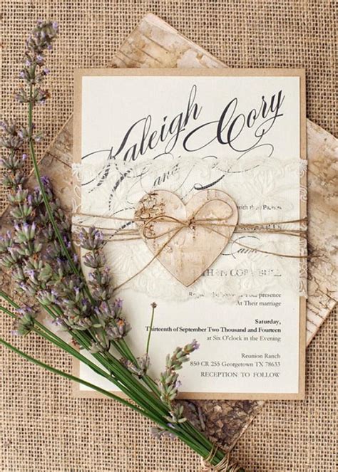 Custom Listing (20) Rustic Lace Wedding Invitation, Heart Wedding ...