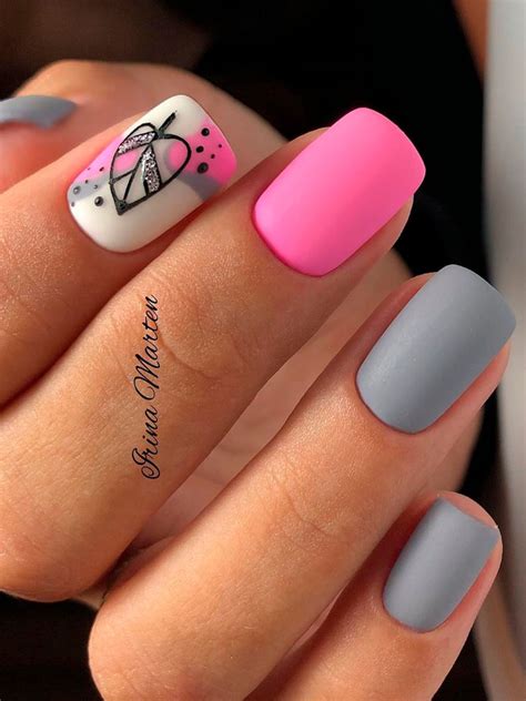 Pink Grey Nails, Bright Pink Nails, Blue Acrylic Nails, Beauty Nails ...