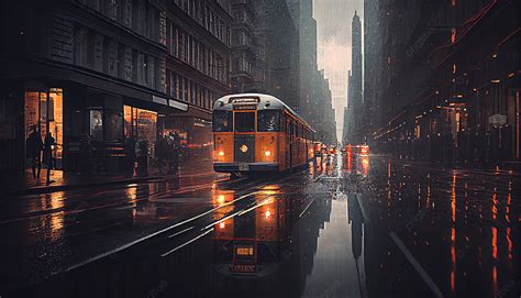 City rainy Day Night View Buildings Scenery Background, City, Building ...