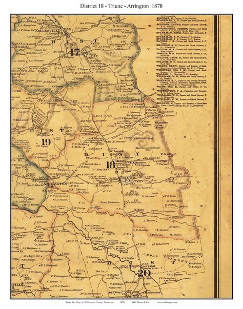 District 18 - Triune - Arrington, Tennessee 1878 Old Town Map Custom ...