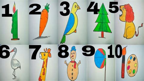 How to draw using Numbers 1-10 | numbers drawing for kids | Drawing for ...