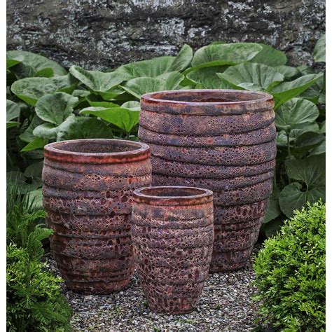 Rib Vault Indoor Outdoor Ceramic Planter Tropical Red Kinsey Garden Decor