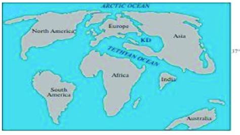 The Tethys Ocean in the Early Paleogene, showing the location of ...