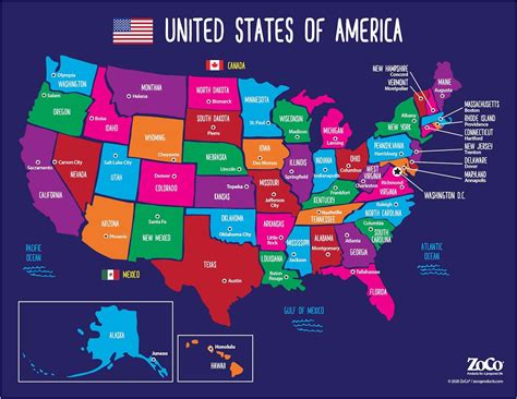 Mapa de segurança dos EUA Cartazes dos Estados e capitais