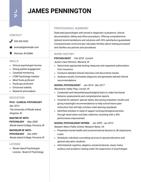 Ba Psychology Resume Sample