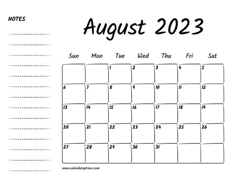 August 2023 Printable Calendar – Calendar Options