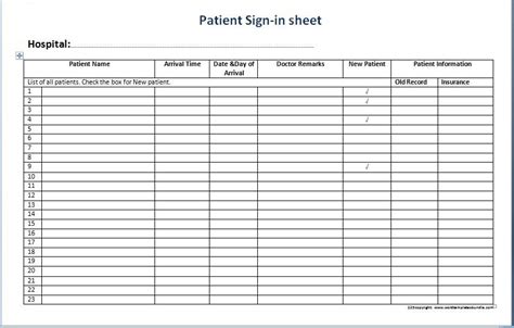 Sign In Sheet For Doctors Office Templates