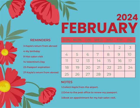 February 2024 Calendar Flowers - Marje Shandra