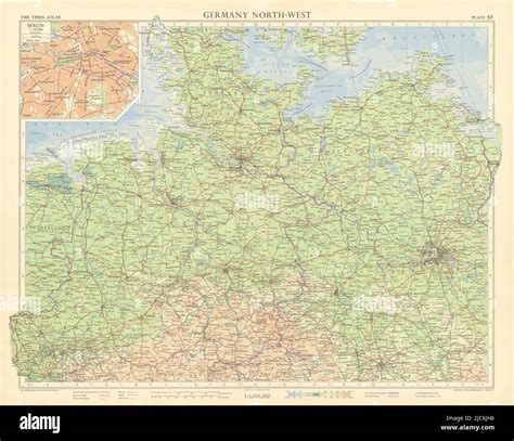 Northern Germany. Berlin plan. Road network autobahnen. TIMES 1955 old ...