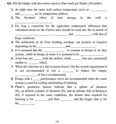 Solved Q1: Fill the blanks with the correct answer (One mark | Chegg.com